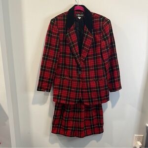 1990’s vintage Sag Harbor red plaid skirt blazer set 6P